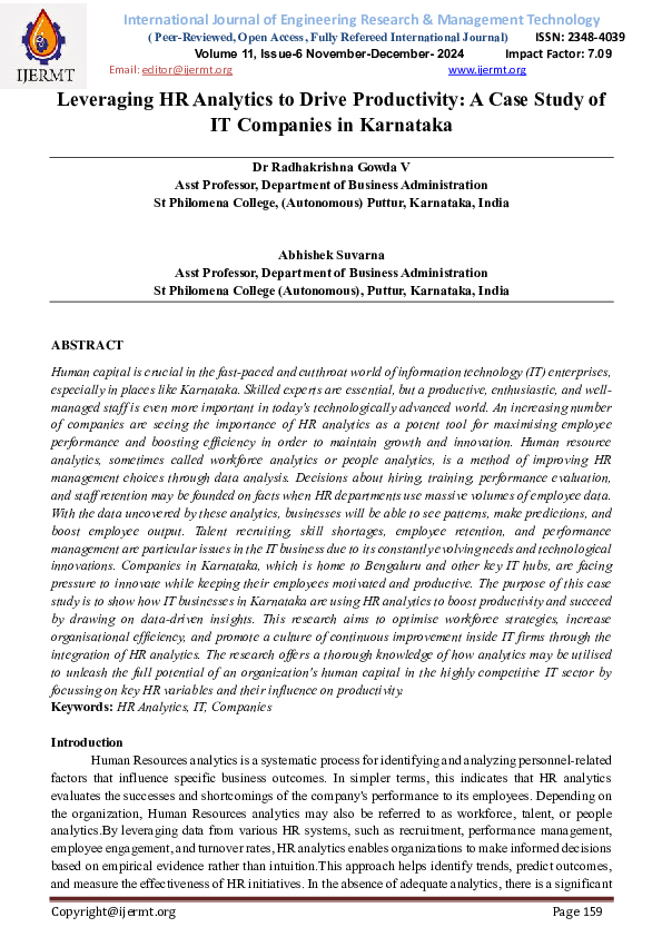 (PDF) Leveraging HR Analytics to Drive Productivity: A Case Study of IT ...