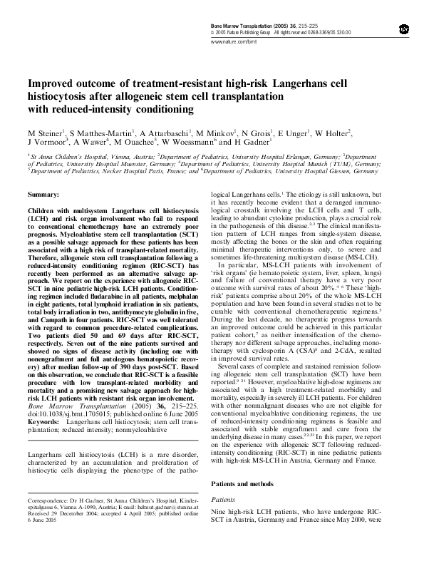 (PDF) Improved outcome of treatment-resistant high-risk Langerhans cell ...
