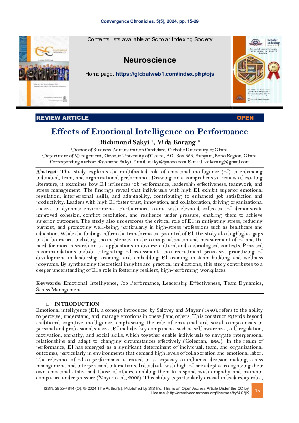 (PDF) Effects of Emotional Intelligence on Performance
