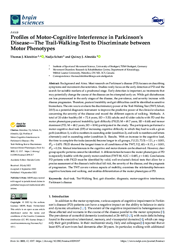 (PDF) Profiles of Motor-cognitive Interference in Parkinson's Disease ...