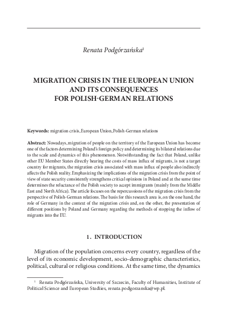 (PDF) Migration Crisis in the European Union and Its Consequences for ...