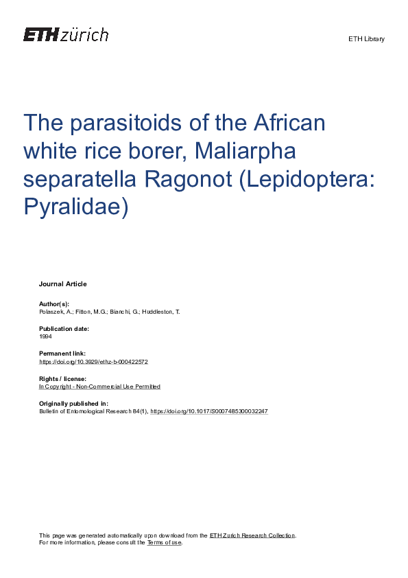 (PDF) The parasitoids of the African white rice borer, Maliarpha ...