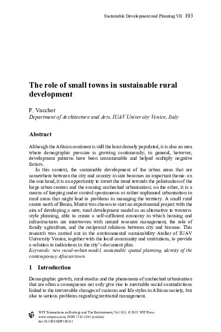 (PDF) The role of small towns in sustainable rural development