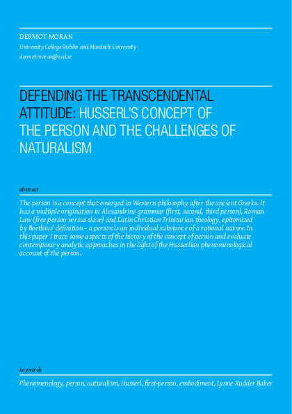 (PDF) Defending theTranscendental Attitude: Husserl’s Concept of the ...