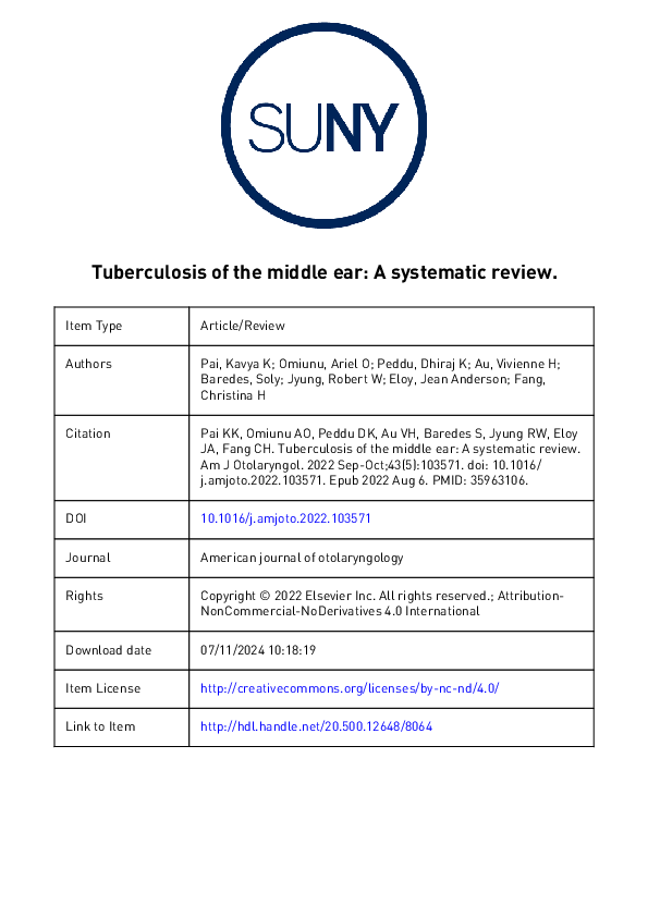 (PDF) Tuberculosis of the middle ear: A systematic review