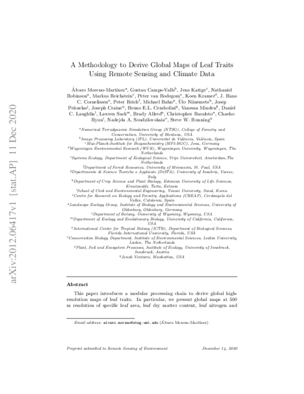 (PDF) A methodology to derive global maps of leaf traits using remote ...