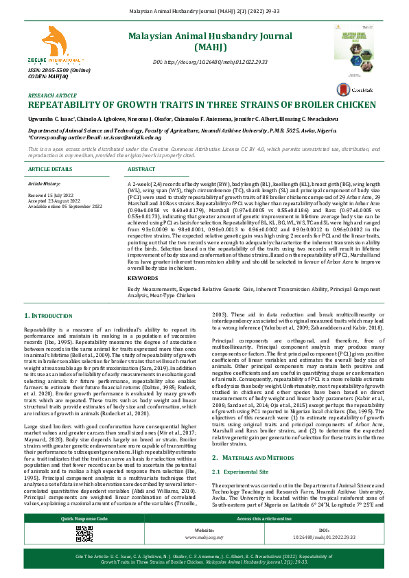(PDF) Repeatability of Growth Traits in Three Strains of Broiler Chicken