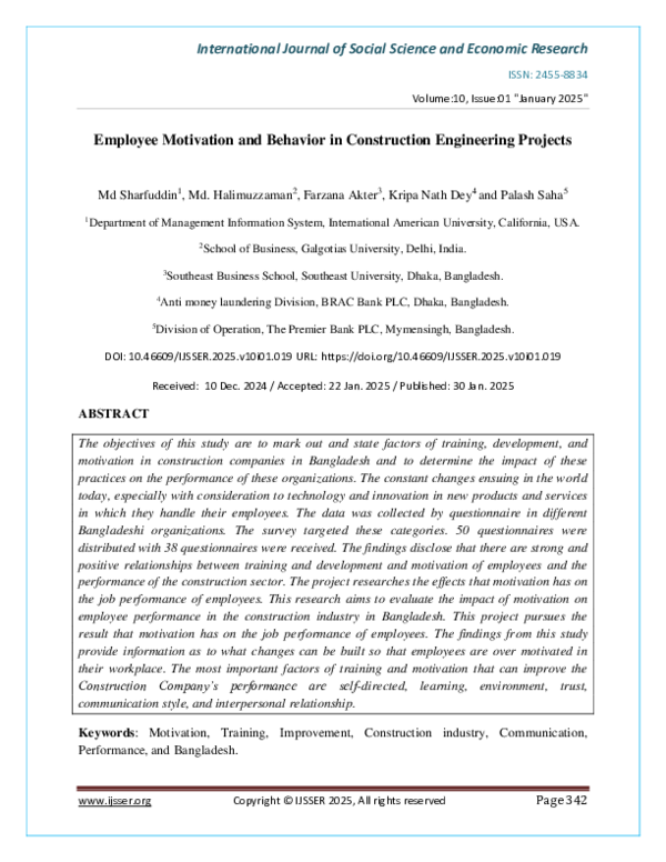 (PDF) Employee Motivation and Behavior in Construction Engineering Projects