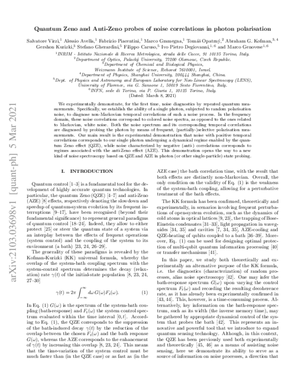 (PDF) Quantum Zeno and Anti-Zeno probes of noise correlations in photon ...