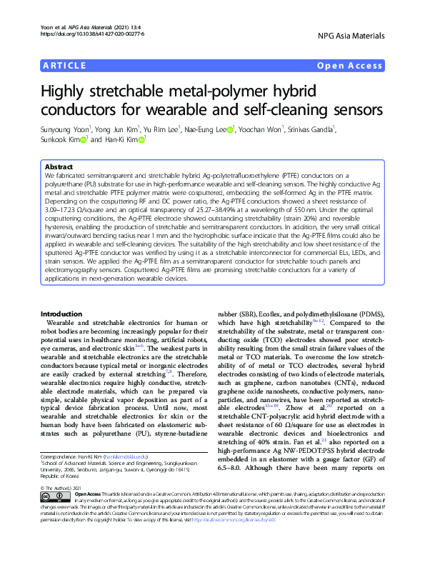 (PDF) Highly stretchable metal-polymer hybrid conductors for wearable ...