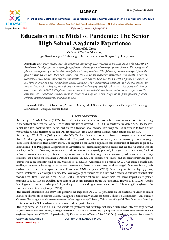(PDF) Education in the Midst of Pandemic: The Senior High School ...