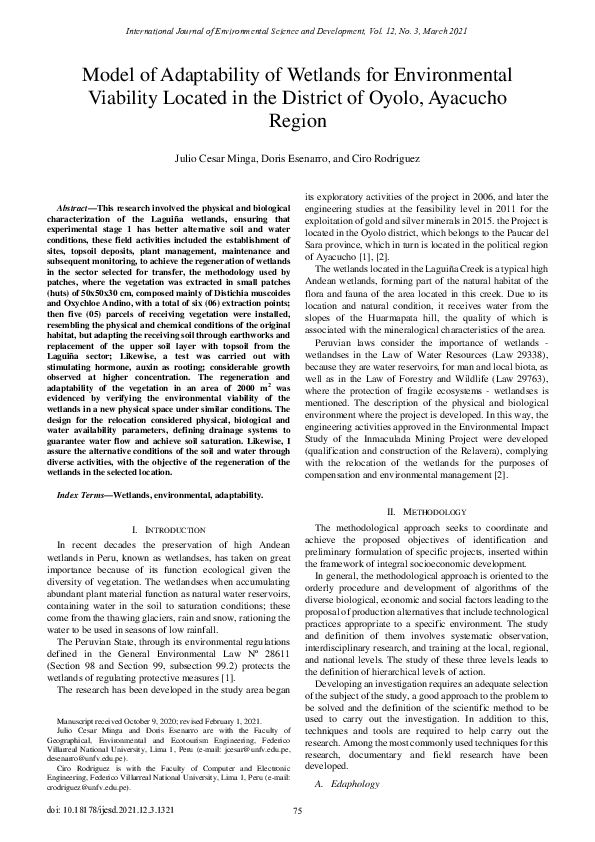(PDF) Model of Adaptability of Wetlands for Environmental Viability ...