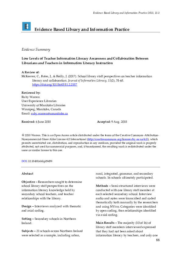 (PDF) Low Levels of Teacher Information Literacy Awareness and ...