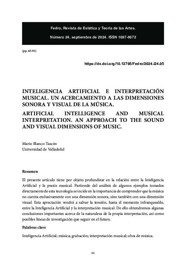 (PDF) Inteligencia Artificial e interpretación musical. Un acercamiento ...
