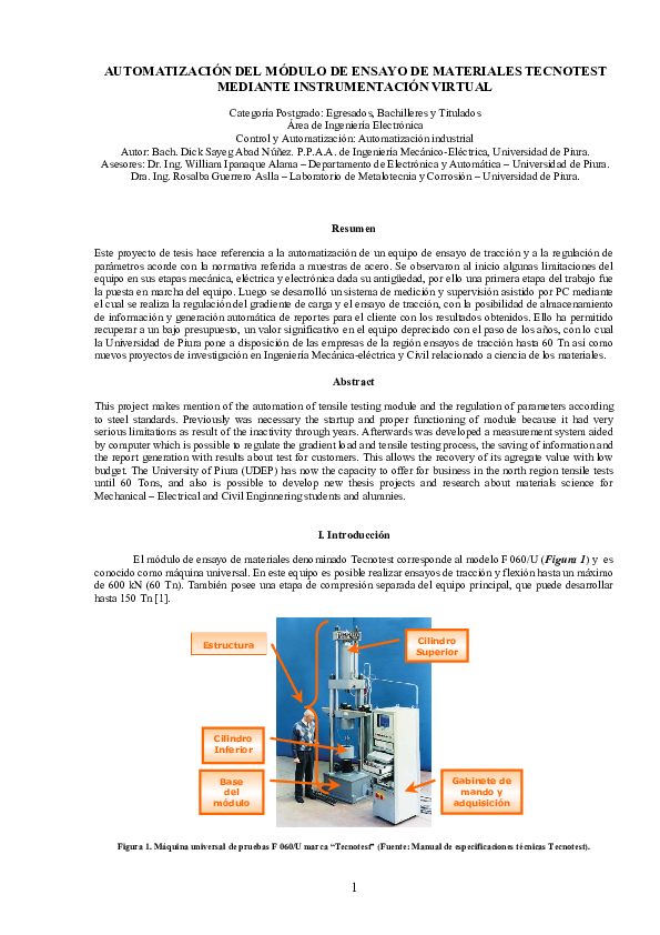 (PDF) Automation of universal testing machine Tecnotest through virtual ...