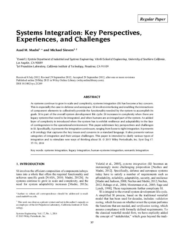 (PDF) Systems Integration: Key Perspectives, Experiences, and Challenges