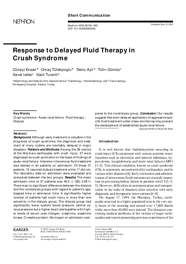 (PDF) Response to Delayed Fluid Therapy in Crush Syndrome