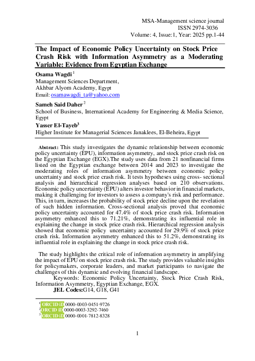(PDF) The Impact of Economic Policy Uncertainty on Stock Price Crash ...