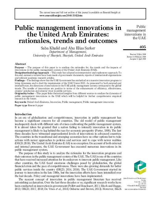 (PDF) Public management innovations in the United Arab Emirates ...