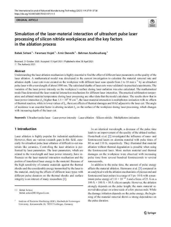 (PDF) Simulation of the laser-material interaction of ultrashort pulse ...