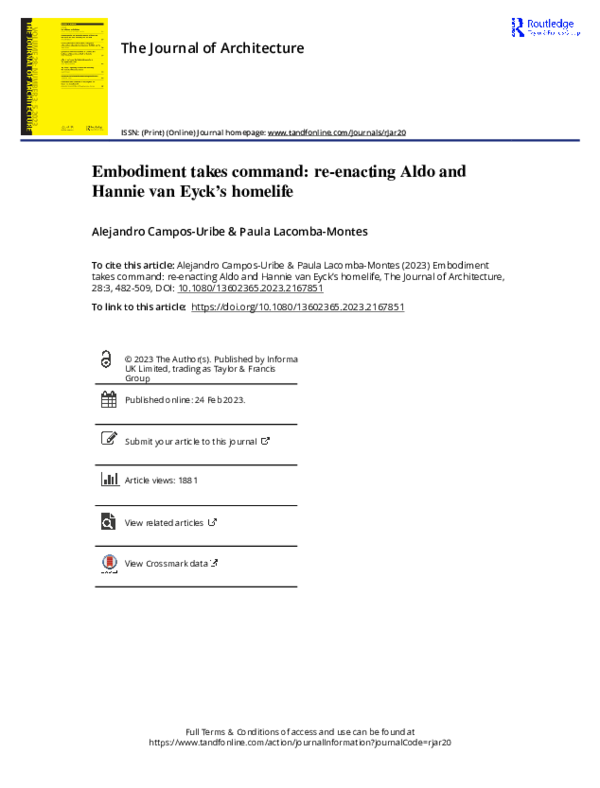 (PDF) Embodiment takes command: re-enacting Aldo and Hannie van Eyck’s ...