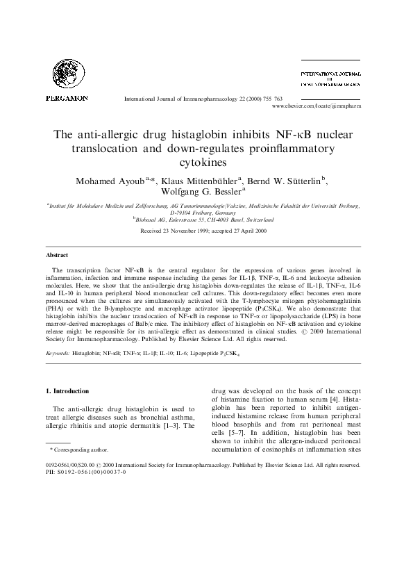 (PDF) The anti-allergic drug histaglobin inhibits NF-κB nuclear ...