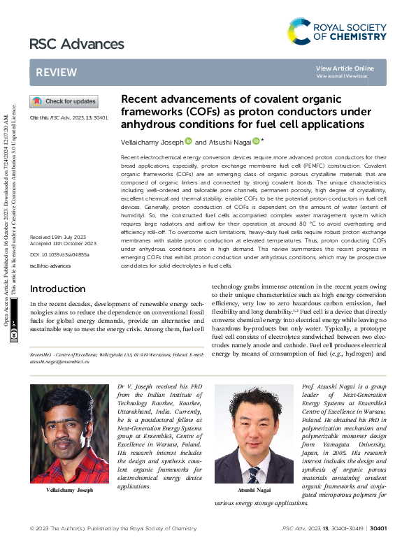 (PDF) Recent advancements of covalent organic frameworks (COFs) as ...