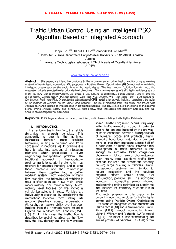 (PDF) Traffic Urban Control Using an Intelligent PSO Algorithm Based on ...
