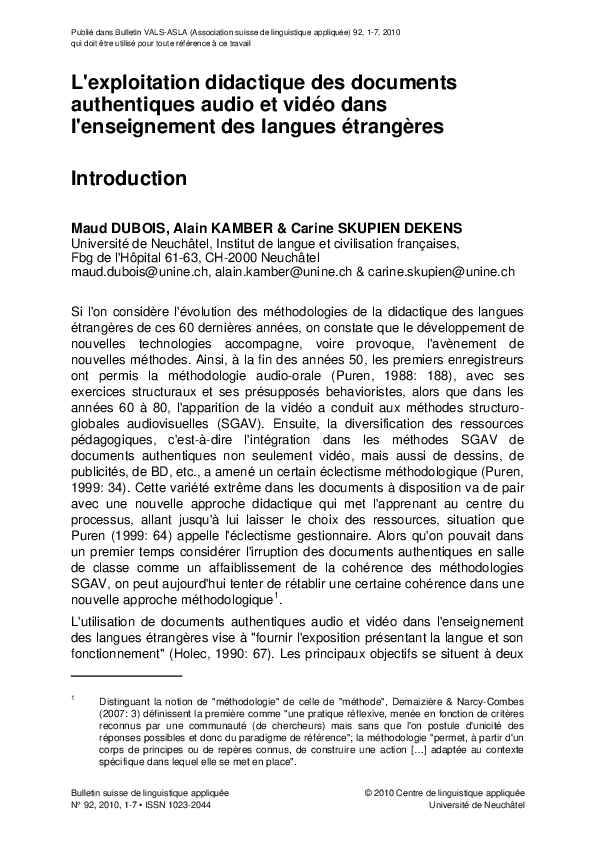 (PDF) Introduction: L'exploitation didactique des documents ...