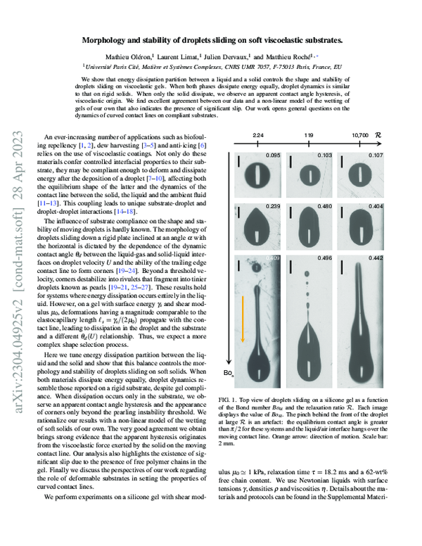 (PDF) Morphology and stability of droplets sliding on soft viscoelastic ...