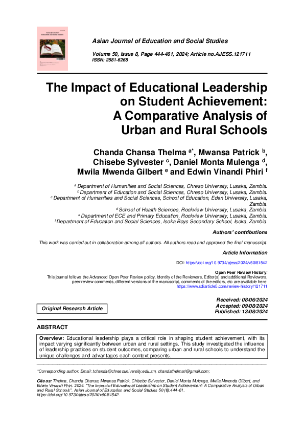(PDF) The Impact of Educational Leadership on Student Achievement: A ...