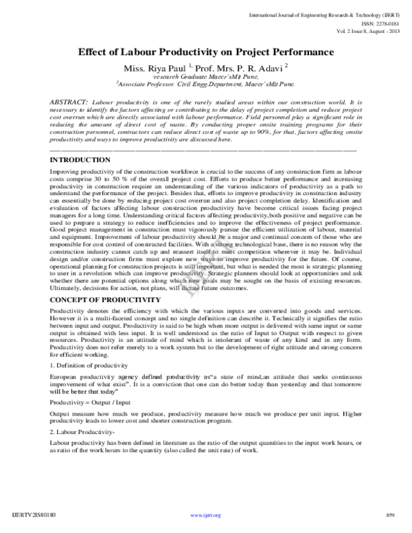 (PDF) Effect of Labour Productivity on Project Performance