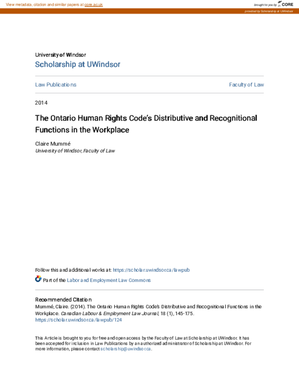 (PDF) The Ontario Human Rights Code’s Distributive and Recognitional ...