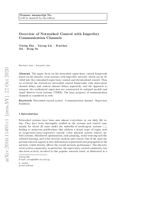 (PDF) Overview of networked supervisory control with imperfect ...