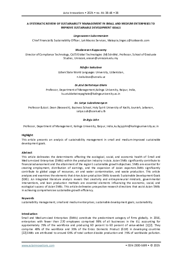 (PDF) A SYSTEMATIC REVIEW OF SUSTAINABILITY MANAGEMENT IN SMALL AND ...