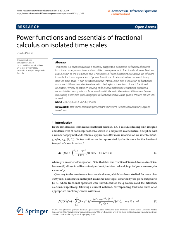 (PDF) Power functions and essentials of fractional calculus on isolated ...