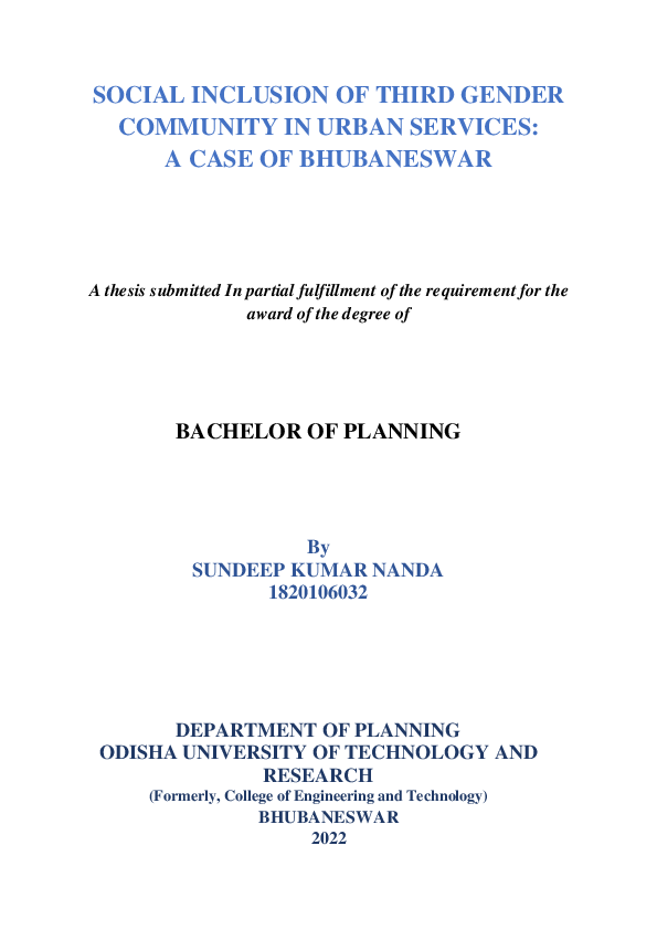 (PDF) SOCIAL INCLUSION OF THIRD GENDER COMMUNITY IN URBAN SERVICES: A ...