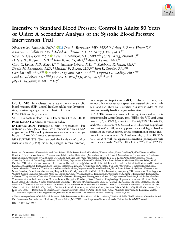(PDF) Intensive vs Standard Blood Pressure Control in Adults 80 Years ...