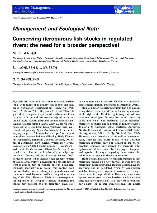 (PDF) Conserving iteroparous fish stocks in regulated rivers: the need ...