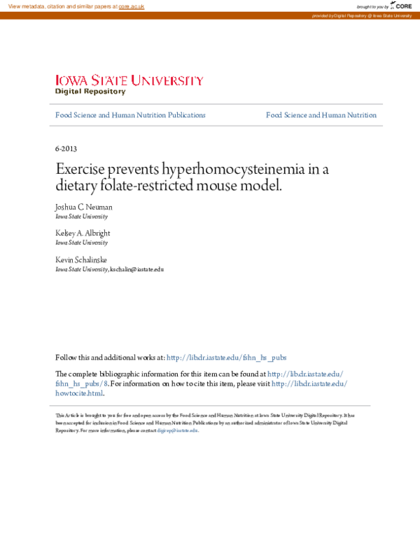 (PDF) Exercise prevents hyperhomocysteinemia in a dietary folate ...