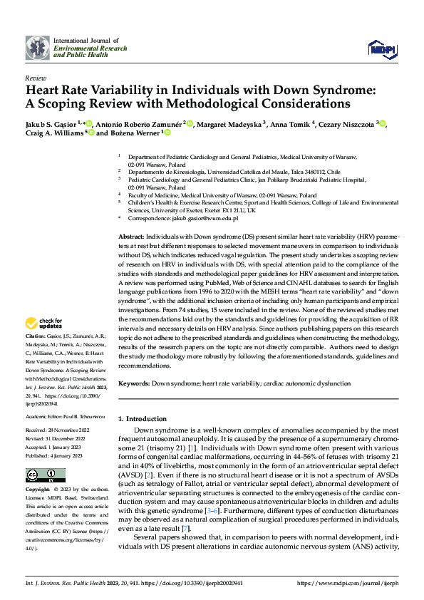 (PDF) Heart Rate Variability in Individuals with Down Syndrome: A ...
