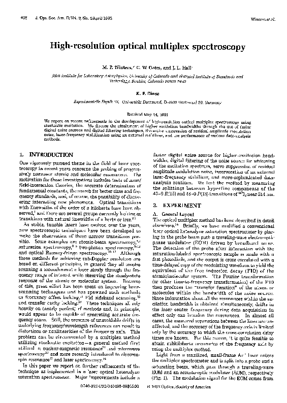 (PDF) High-resolution optical multiplex spectroscopy