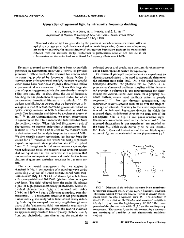 (PDF) Generation of squeezed light by intracavity frequency doubling