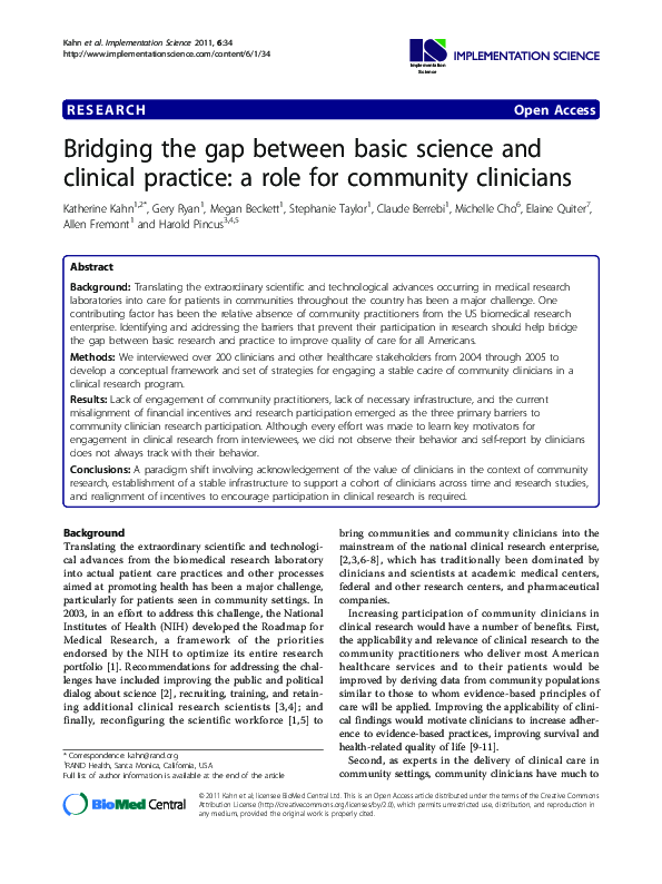 (PDF) Bridging the gap between basic science and clinical practice: a ...