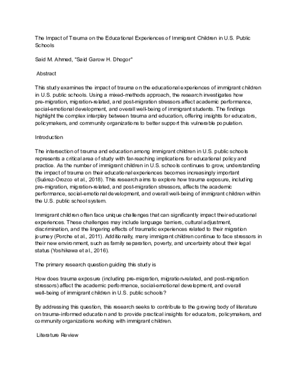 (PDF) The Impact of Trauma on the Educational Experiences of Immigrant ...