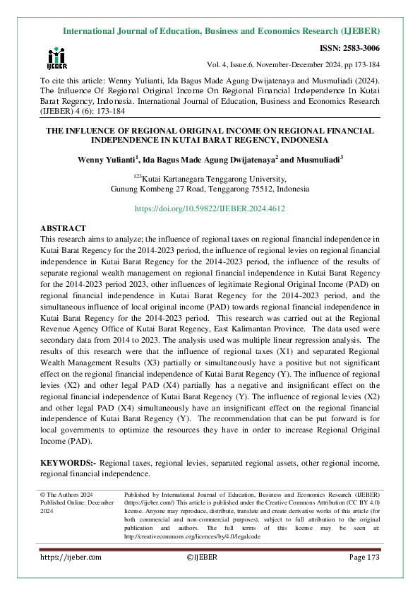 (PDF) THE INFLUENCE OF REGIONAL ORIGINAL INCOME ON REGIONAL FINANCIAL ...