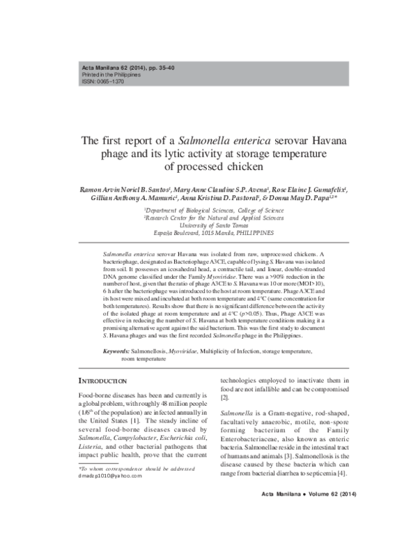 (PDF) The first report of a Salmonella enterica serovar Havana phage ...