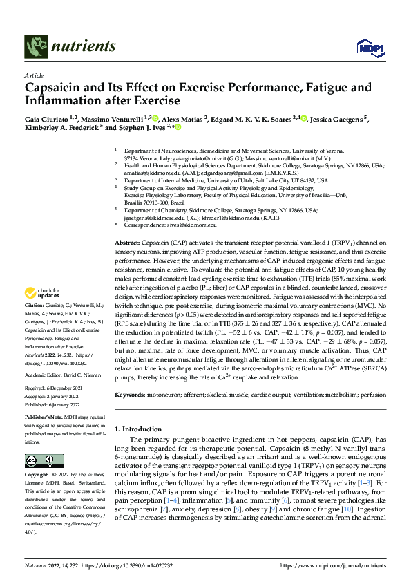 (PDF) Capsaicin and Its Effect on Exercise Performance, Fatigue and ...