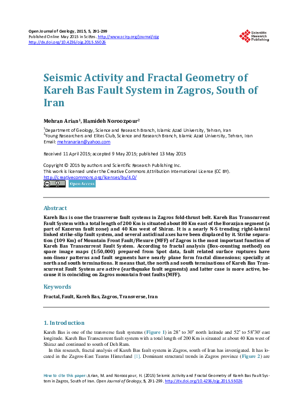 (PDF) Seismic Activity and Fractal Geometry of Kareh Bas Fault System ...