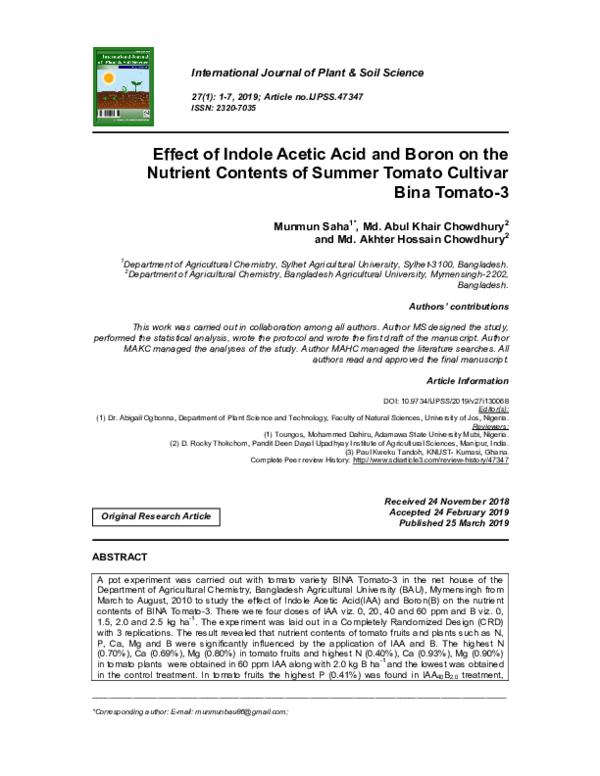 (PDF) Effect of Indole Acetic Acid and Boron on the Nutrient Contents ...